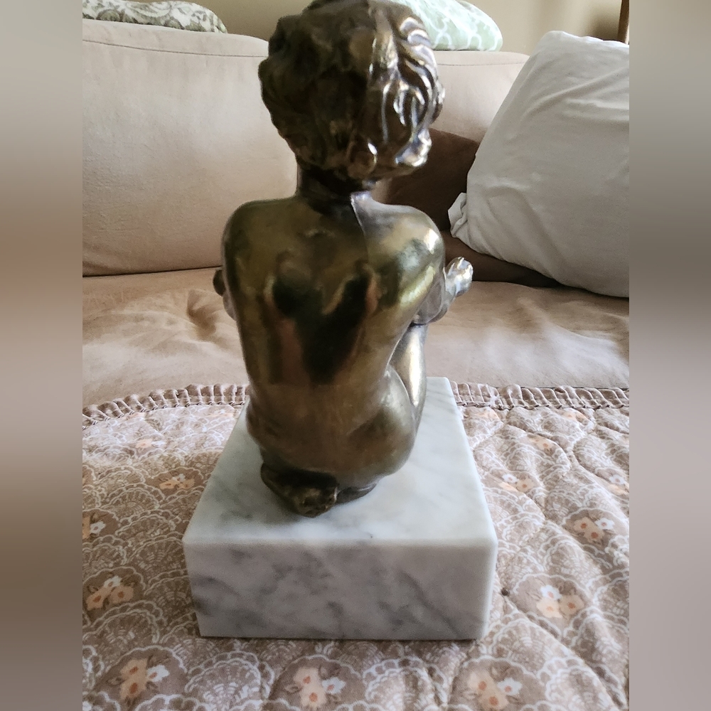 Heavy Solid Brass/ Bronze Child/ Cherub Figure Bookend - Picture 4 of 10
